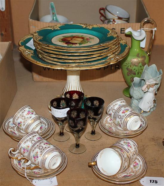 Victorian part dessert service, Edwardian part coffee service, qty rice bowls and teawares incl. set 4 sherries & 2 liqueurs